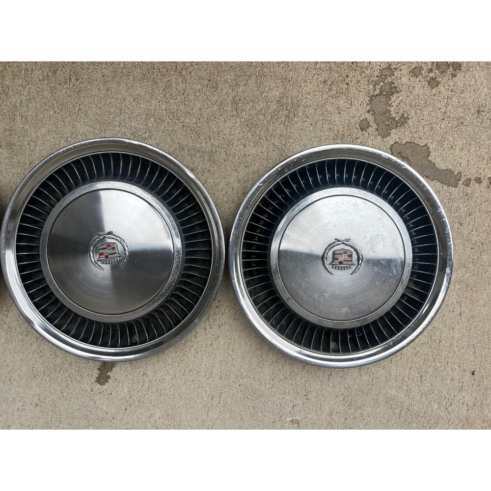 Cadillac Hubcaps Vintage 1970s DeVille 15 Inch Silver Turbine Wheel Covers 4pc